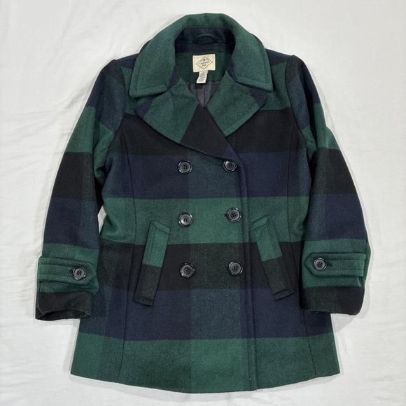 St. John's Bay Jackets & Blazers - St. John's Bay Plaid Peacoat Wool Blend Jacket Size S Green Navy Double Breasted